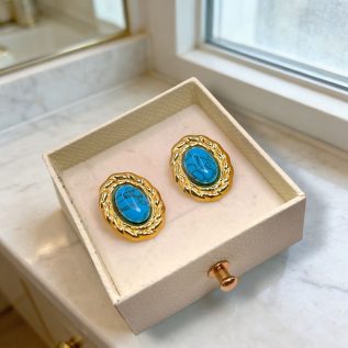 Pendiente barroco piedra turquesa dorado