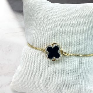 Pulsera ajustable dupe Vancleef 1 trebol giratorio Negro