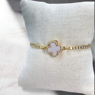 Pulsera dupe Vancleef 1 trebol giratorio perla sirconias