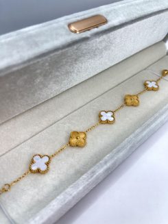 Pulsera doble vista dupe Vancleef Clásica Oro blanco