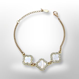 Pulsera inspiración Vancleef 3 trebol con sirconias perla