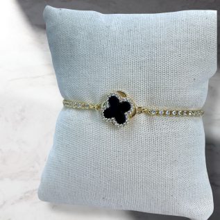 Pulsera dupe Vancleef 1 trebol giratorio negro sirconias