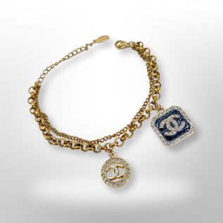 Pulsera inspiración CH doble cadena colgantes negro con sirconias
