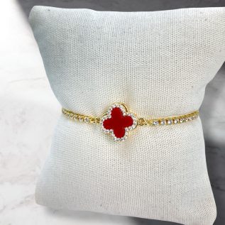 Pulsera dupe Vancleef 1 trebol giratorio rojo sirconias