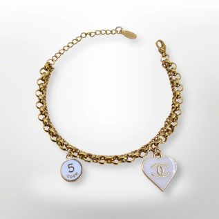 Pulsera oro inspiración CH doble cadena colgantes blancos
