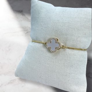 Pulsera dupe Vancleef 1 trebol giratorio perla