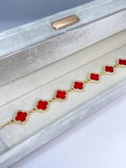 Pulsera Vancleef 7 trebol rojo con sirconias