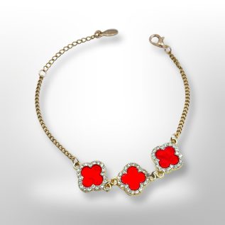 Pulsera inspiración Vancleef 3 trebol con sirconias rojo