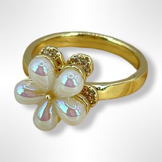 Anillo giratorio Flor perla tornasol